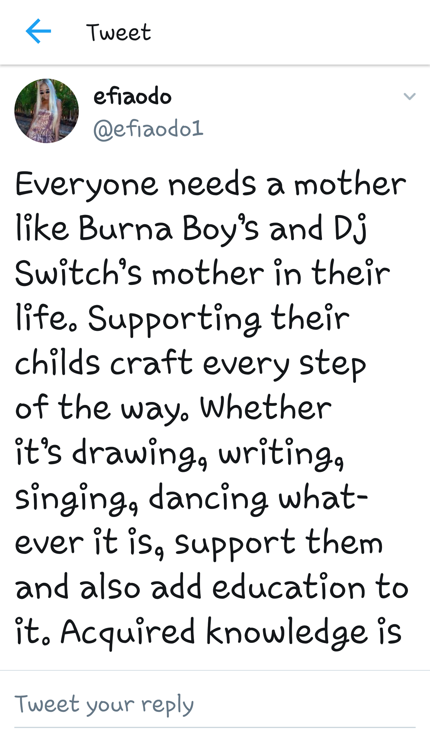 Everyone needs supporting mothers like that of Burna Boy and DJ Switch- Efia Odo
