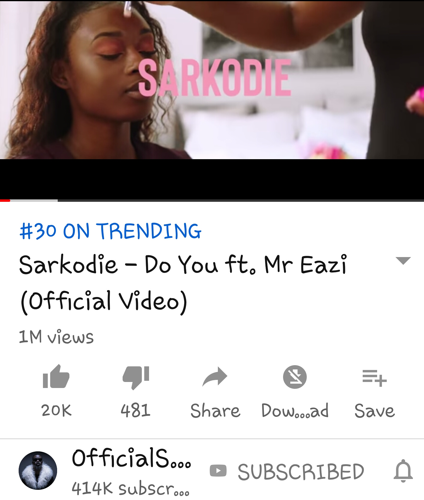 Sarkodie's "Do You" gains 1million views on Youtube