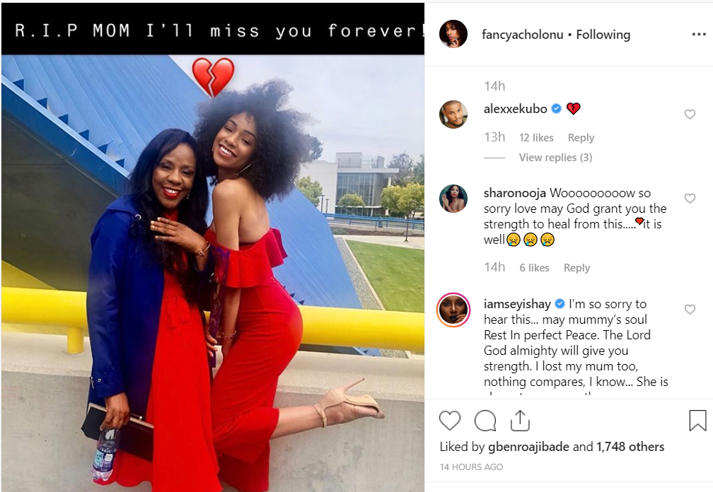 Alex Ekubo's Fiancee Fancy Acholonu Loses Mum, says I’m Broken 2 fancy mum