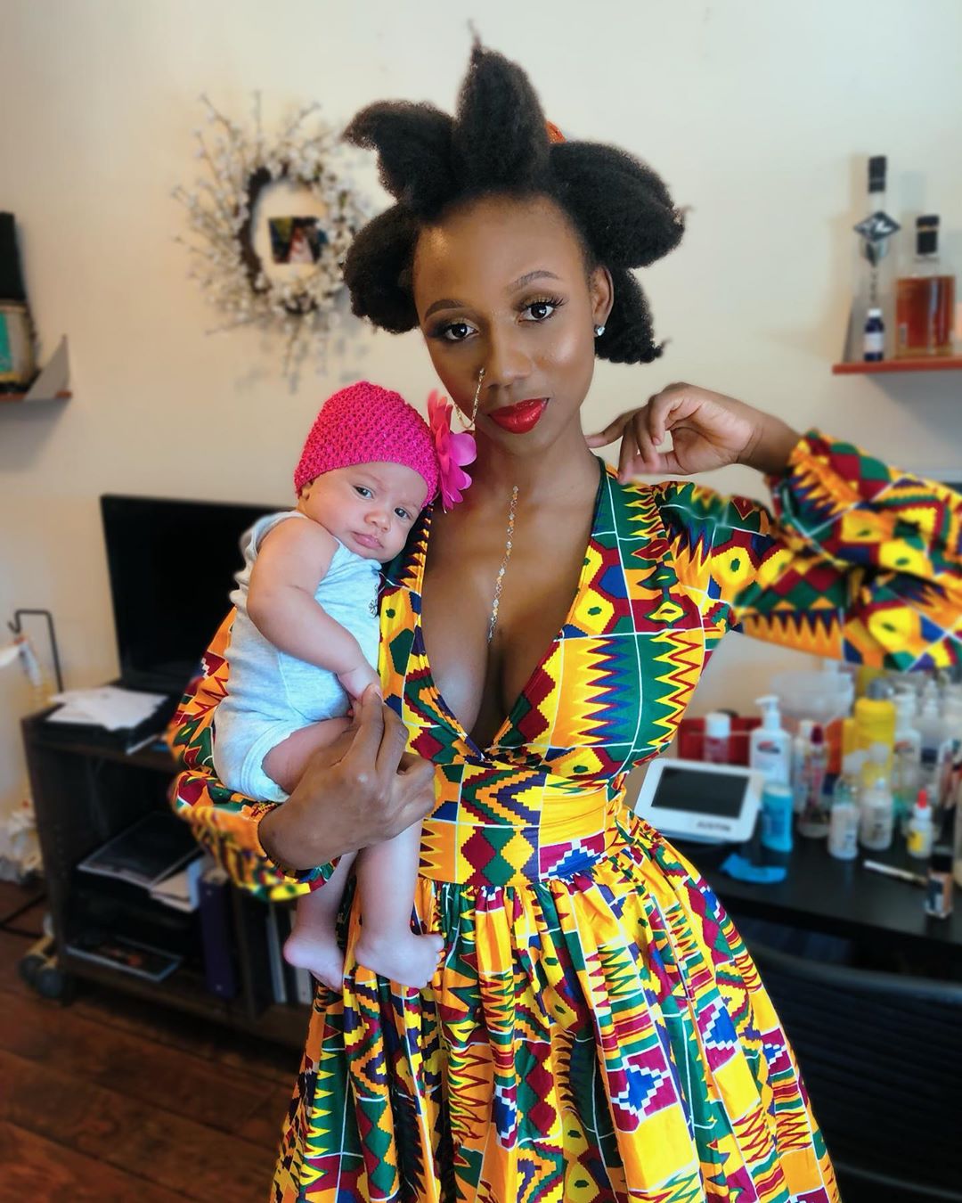 New mum Korra Obidi flaunts cleavage while posing with her super cute baby