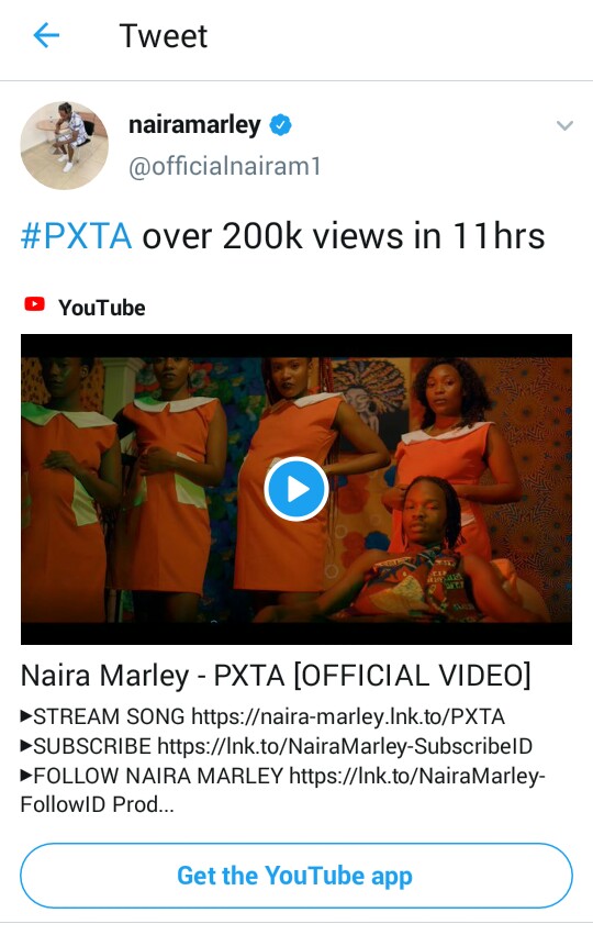 Naira Marley's PUTA video views 