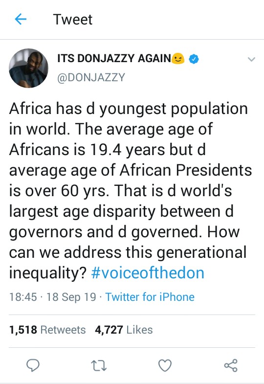 Don jazzy tweet on African youths 