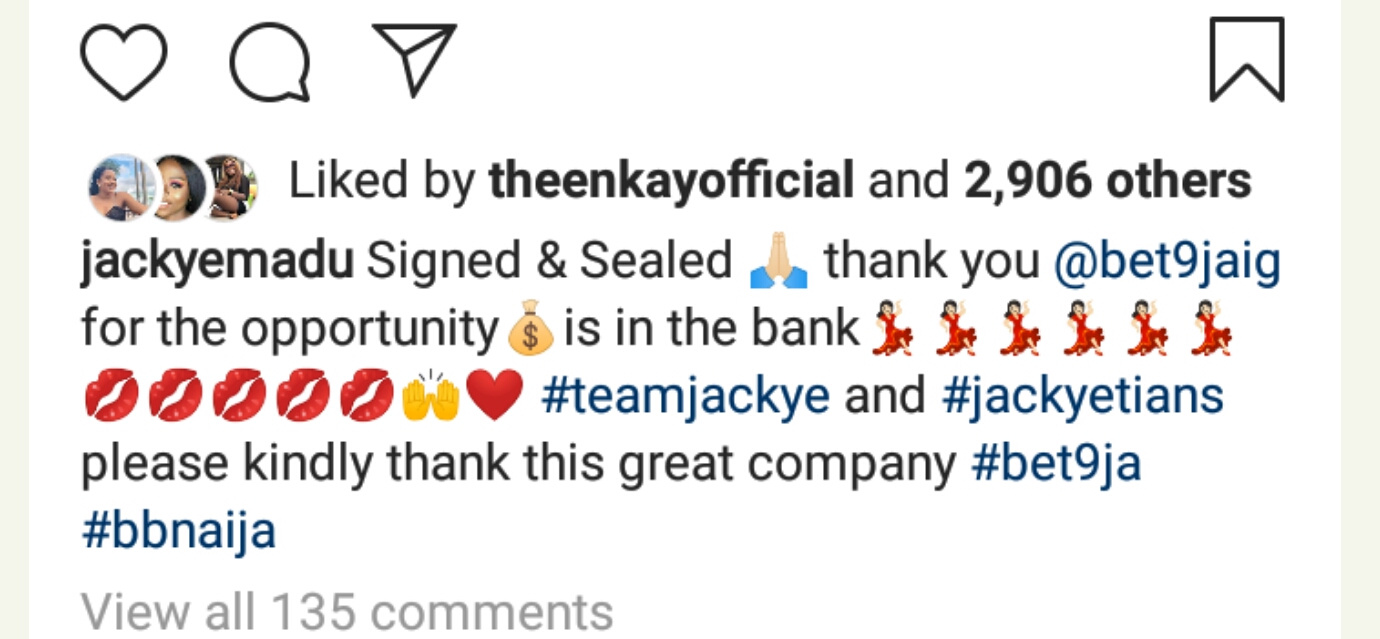 Ex BBnaija contestant, Jackye grabs endorsement deal with Bet9ja