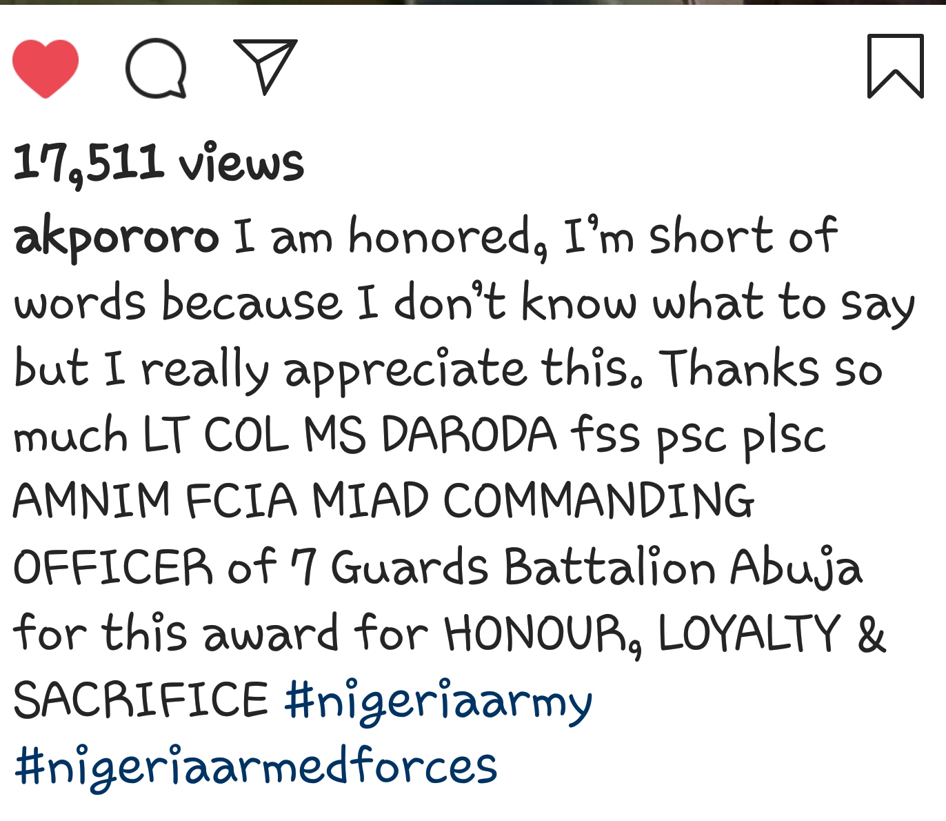 Akpororo unable to hide his joy as he receives honorary award from military command