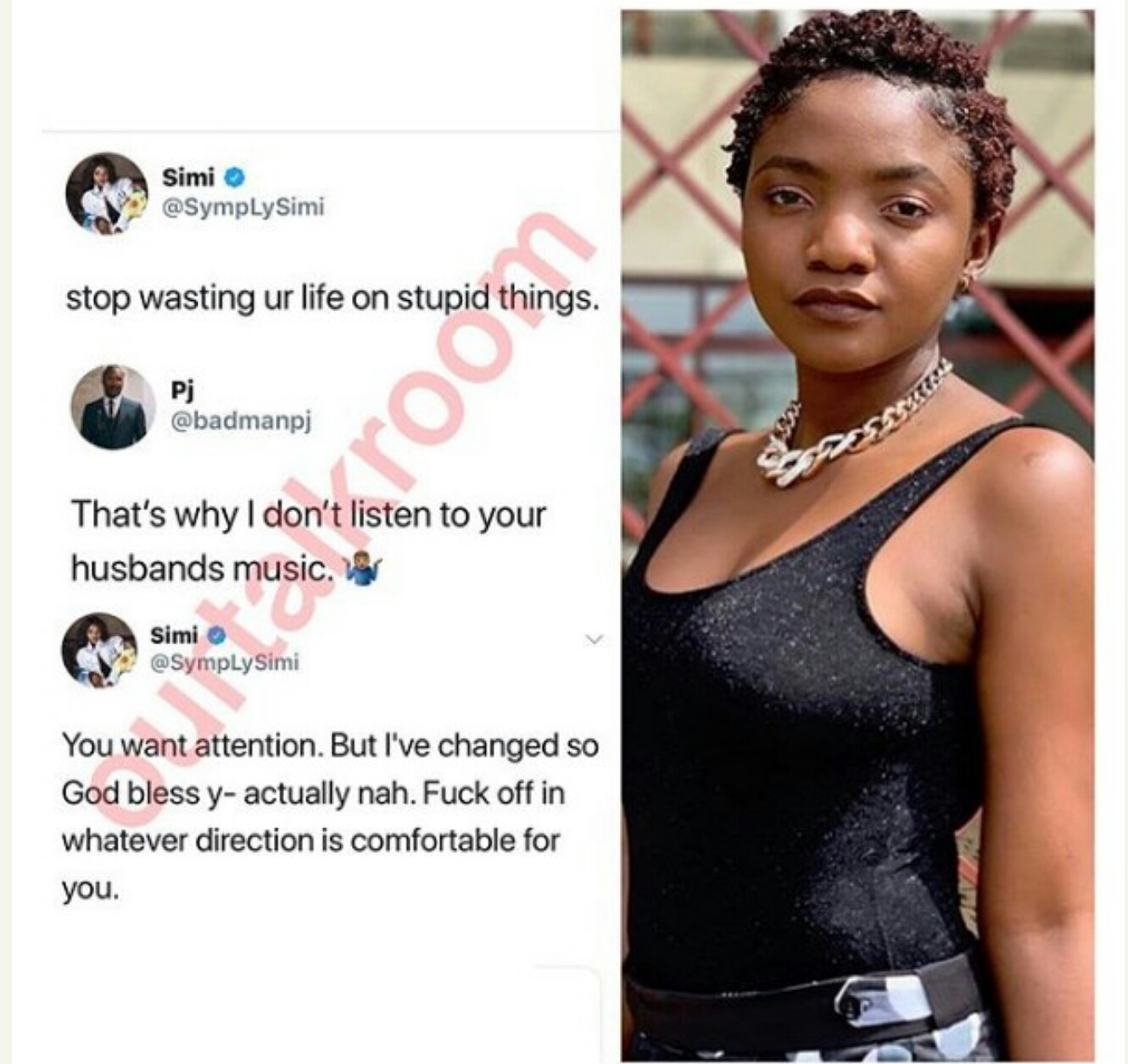 Simi blasts twitter follower after he called her husband stupid