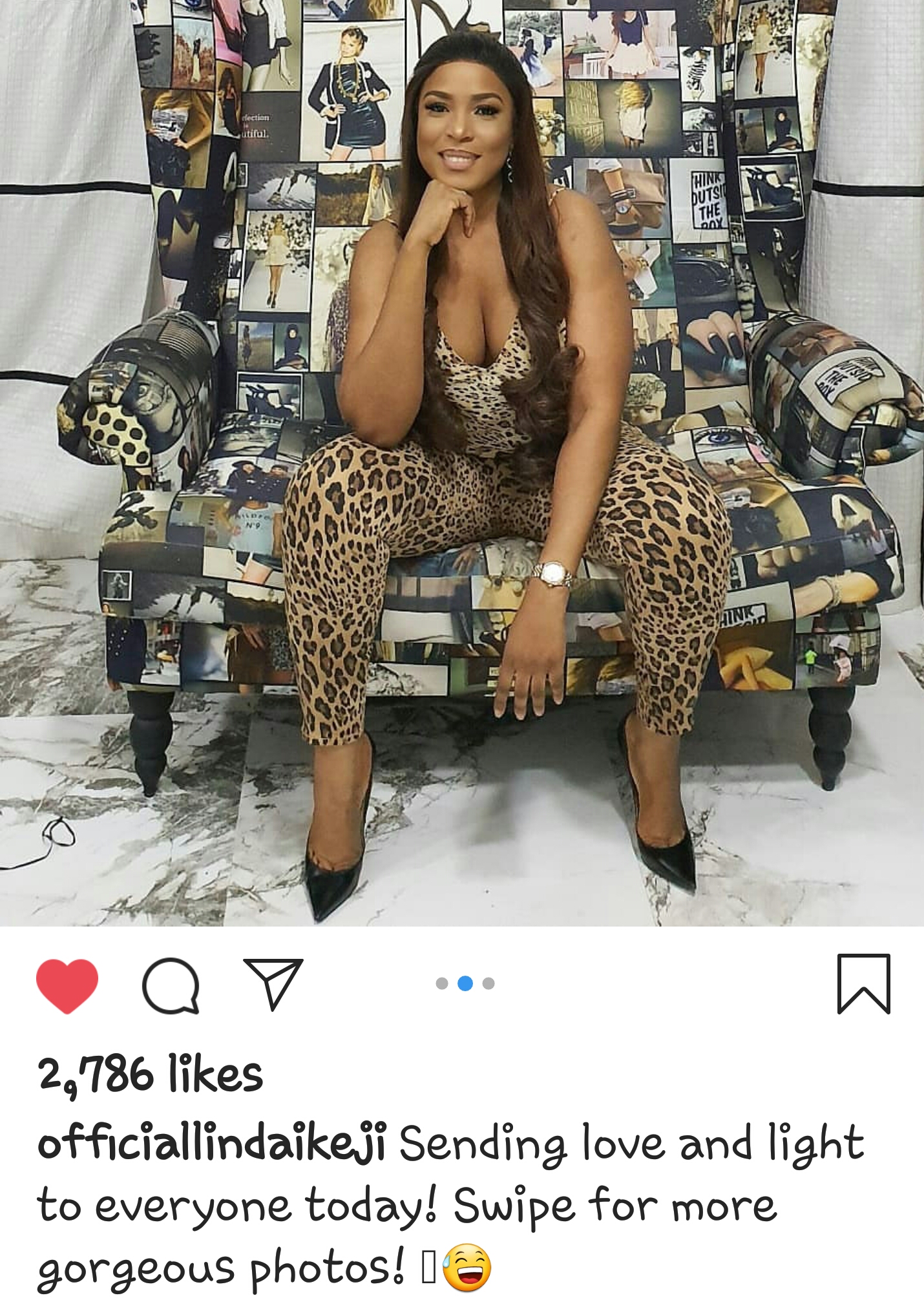 Billionaire Blogger, Linda Ikeji Goes Braless In Leopard Print Jumpsuit,sends  positive message to all