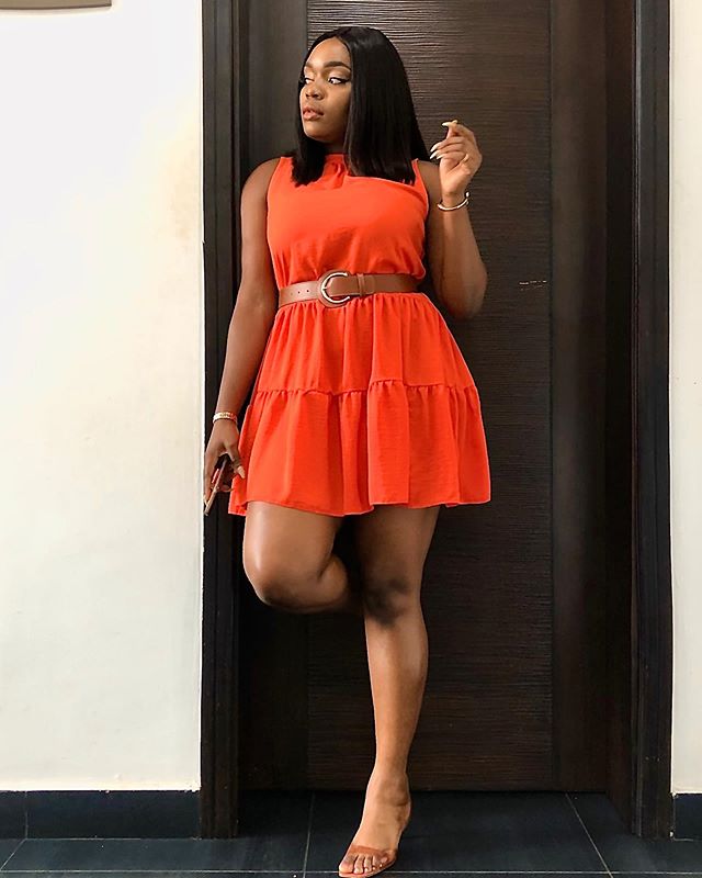 Bisola is stylish in red 
