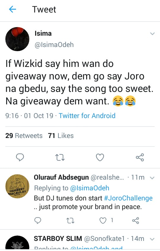 Isima Odeh claims twitter hate Wizkid over new song Joro 