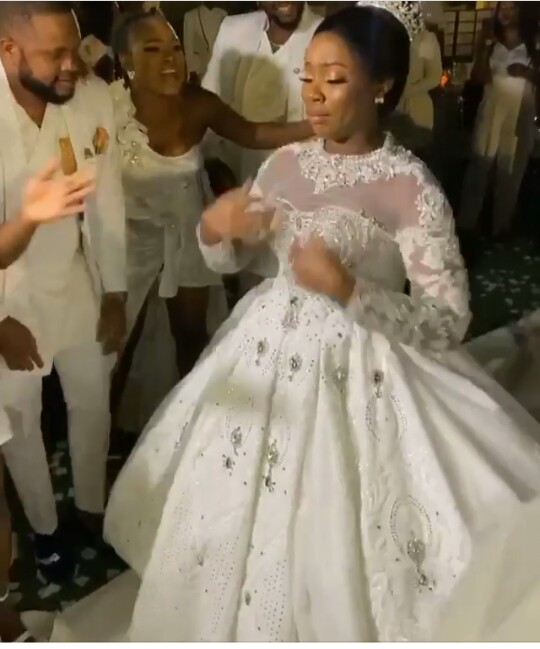 BBNaija star Bambam serving dance steps during her wedding 