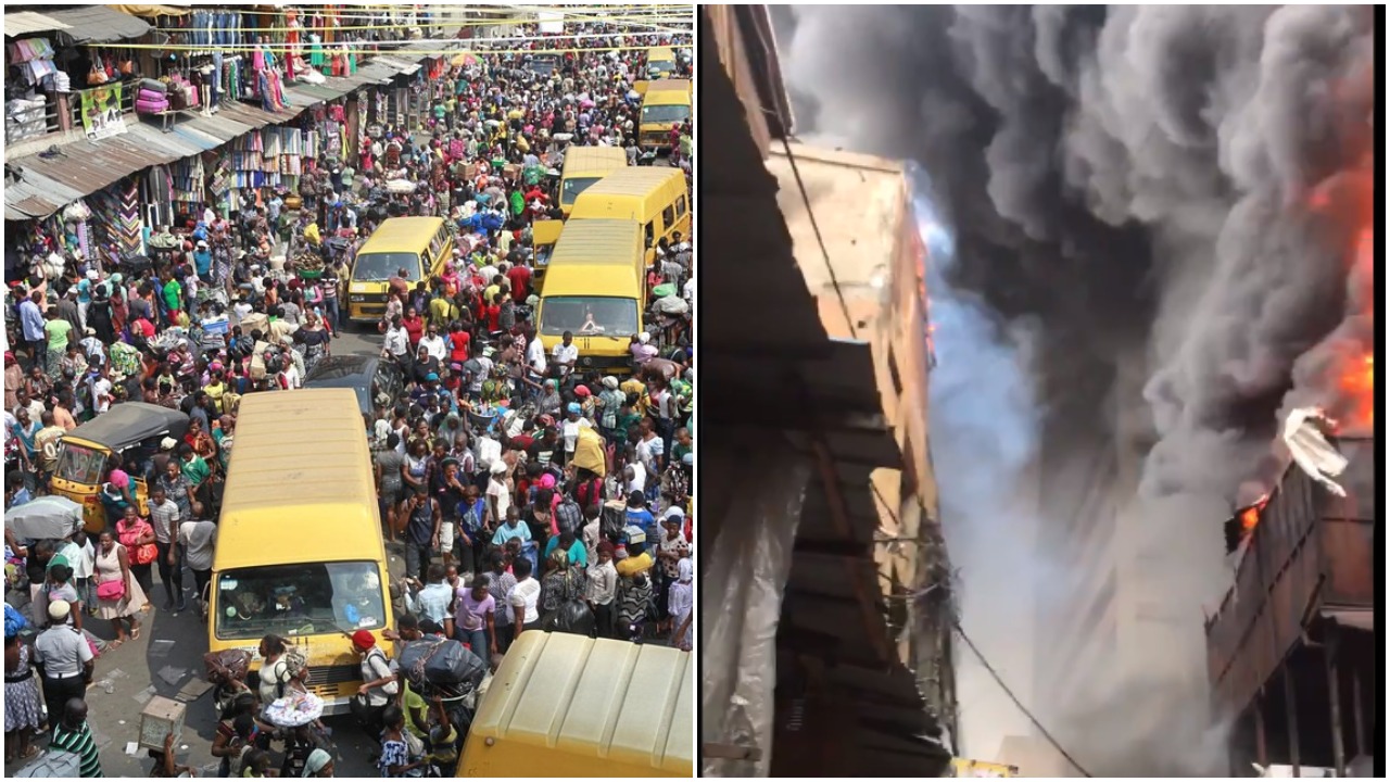 Lagos island Balogun market is on fire, yet the thugs there are robbing shops (video)