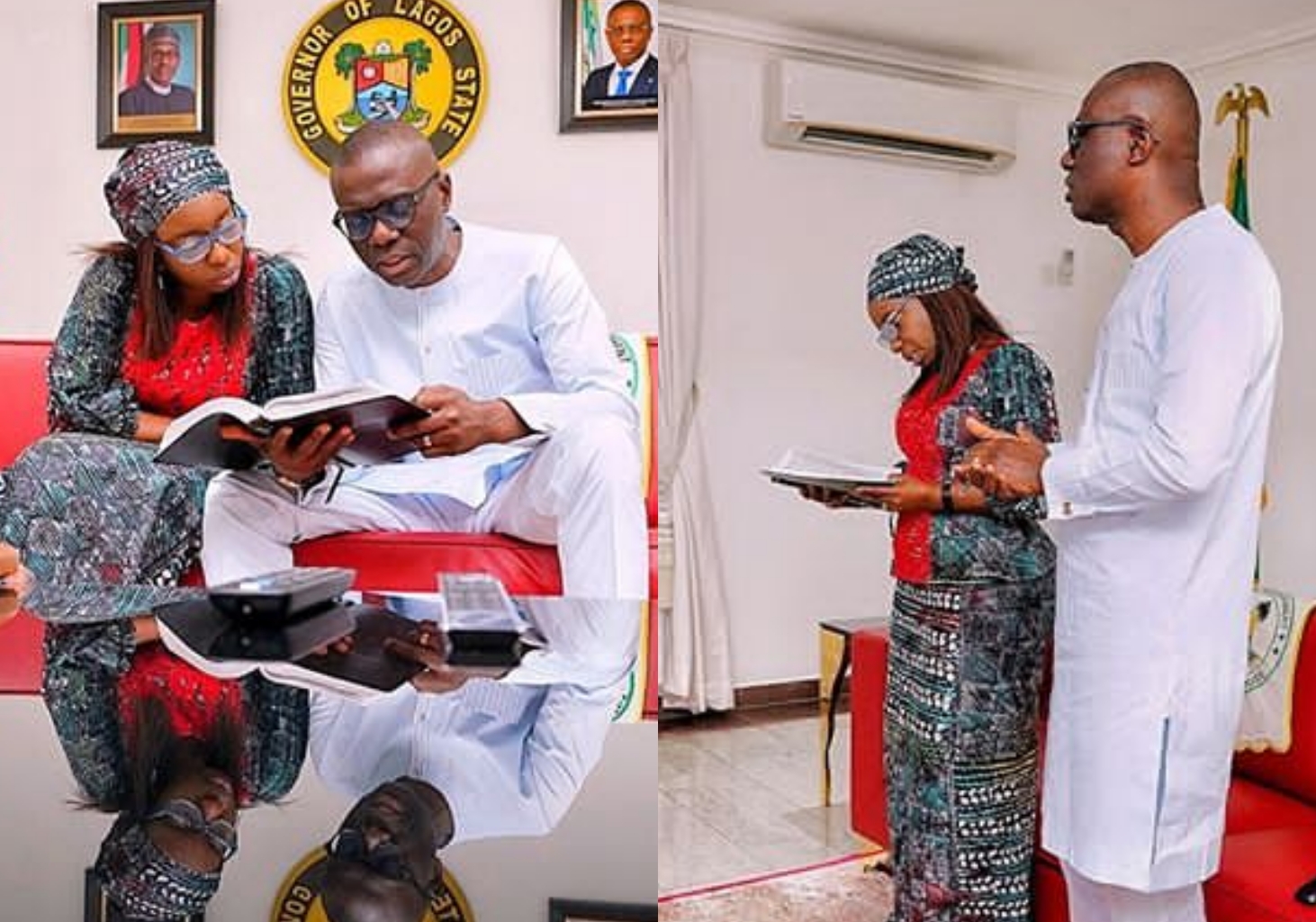 Photos of Babajide Sanwo-Olu and his wife worshipping online for Easter Sunday
