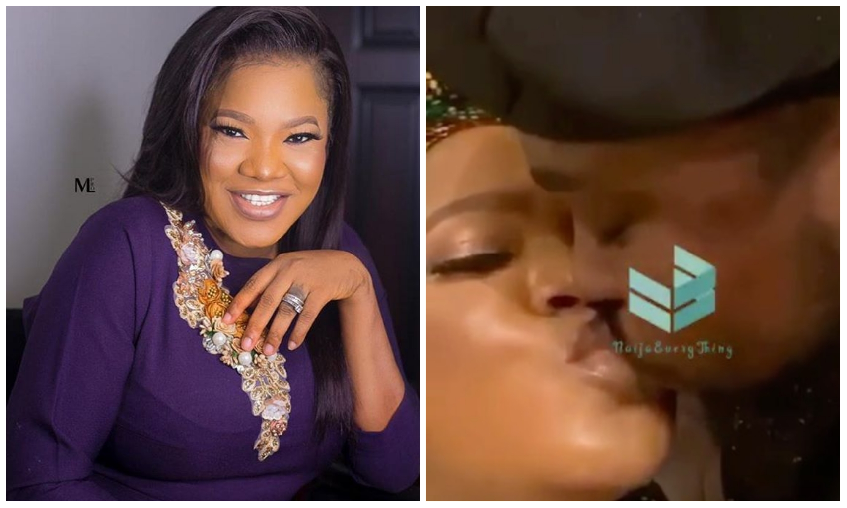 Man laments as Toyin Abraham and and her husband kiss deeply in his presence (Video)
