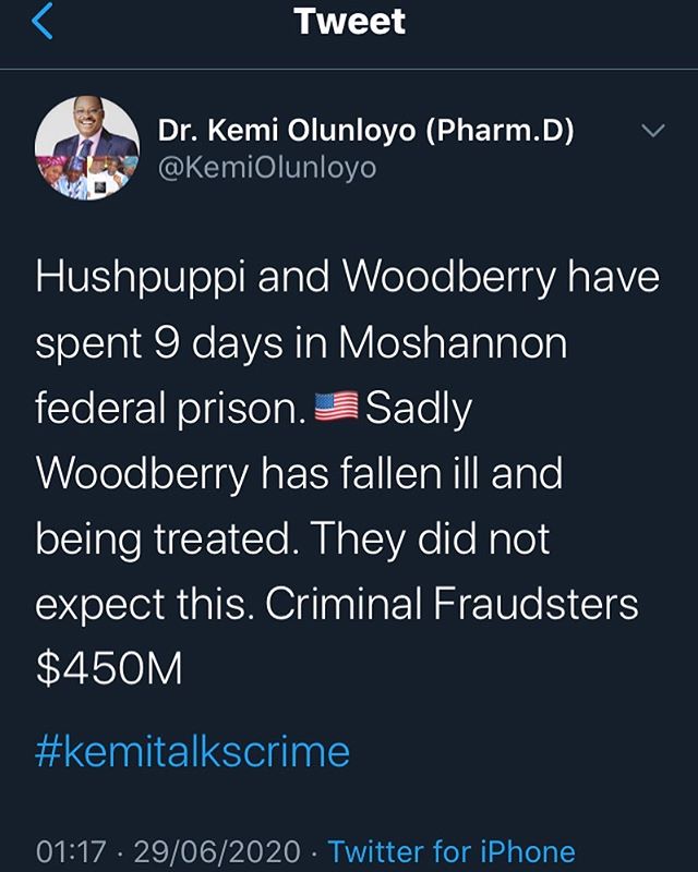 Hushpuppi's friend, Woodberry has fallen ill in Moshannon Prison – Kemi Olunloyo