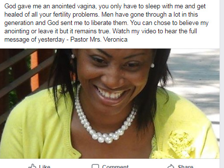 God gave me an anointed v*gina, sleep with me and get healed – Pastor Mrs Veronica 2 a2b9067340ccc9e58049da7ff1674504