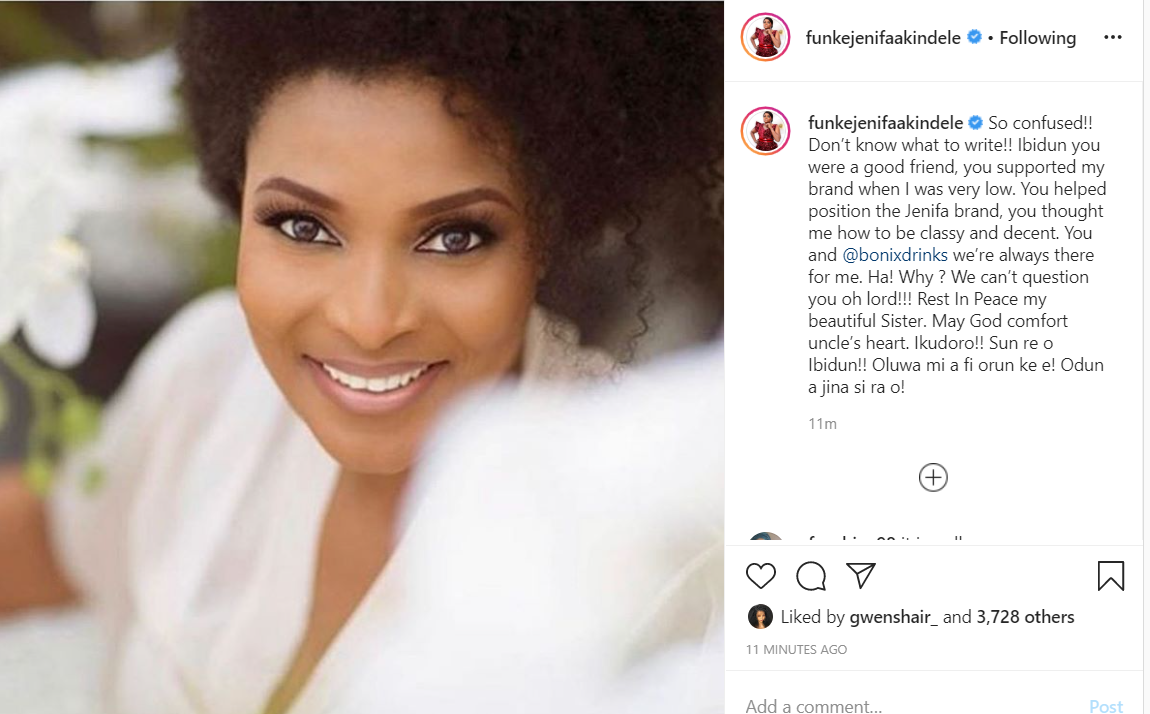 'So confused!! Don’t know what to write' - Funke Akindele mourn the Death of Late Pastor Ibidun's Wife (Photo) 2 Funke Akindele mourn the Death of Late Pastor Ibidun's Wife