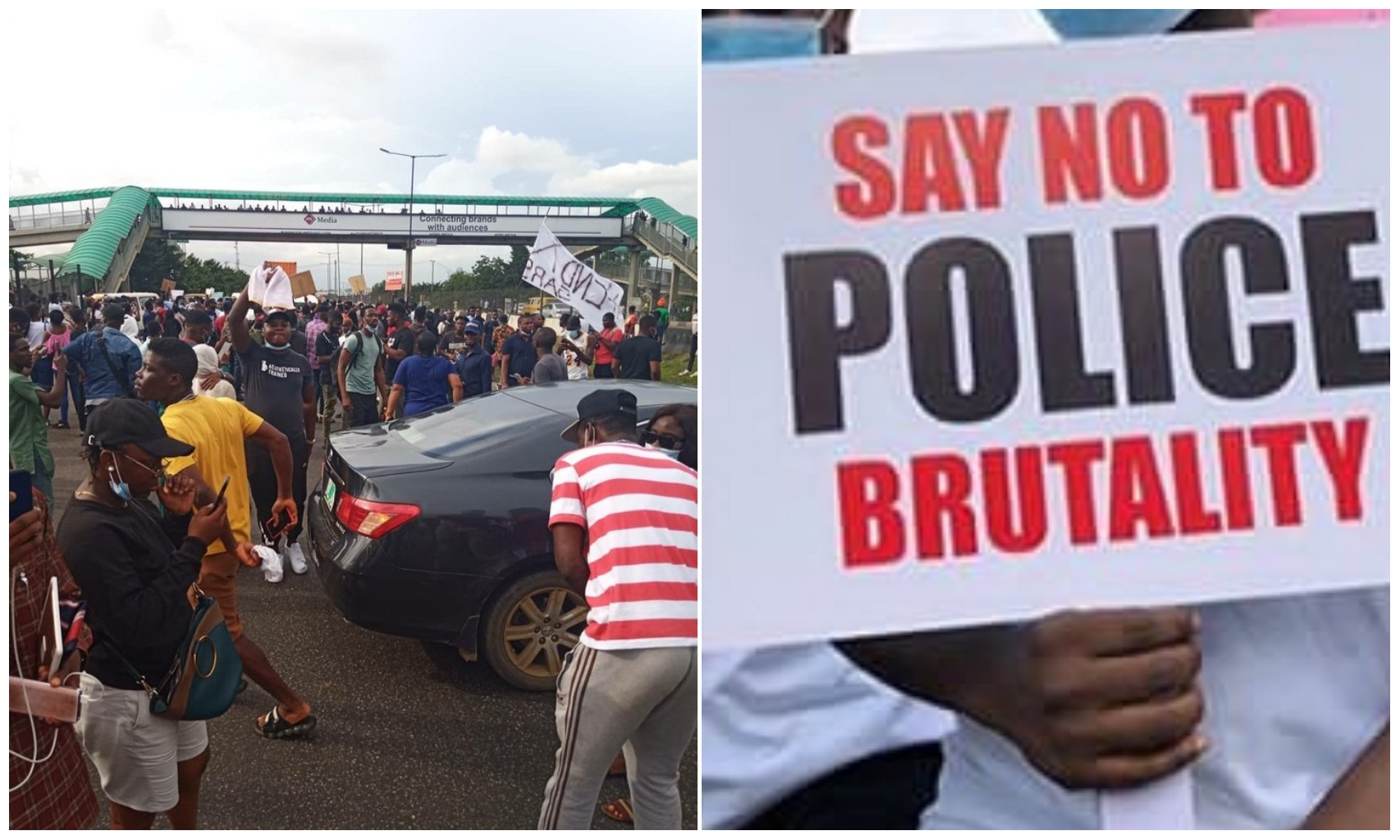 Nigerians lockdown Lagos-Ibadan express road as #EndSars campaign continues (Photo)