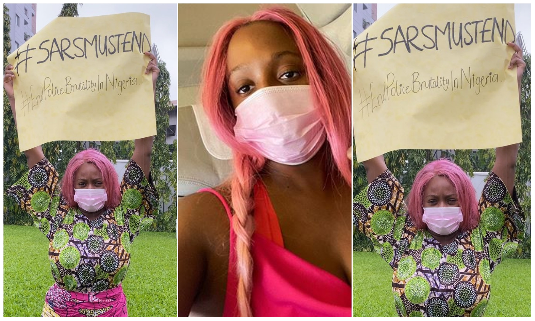 DJ Cuppy joins EndSars movement, protest under rain while self-isolating (Video)
