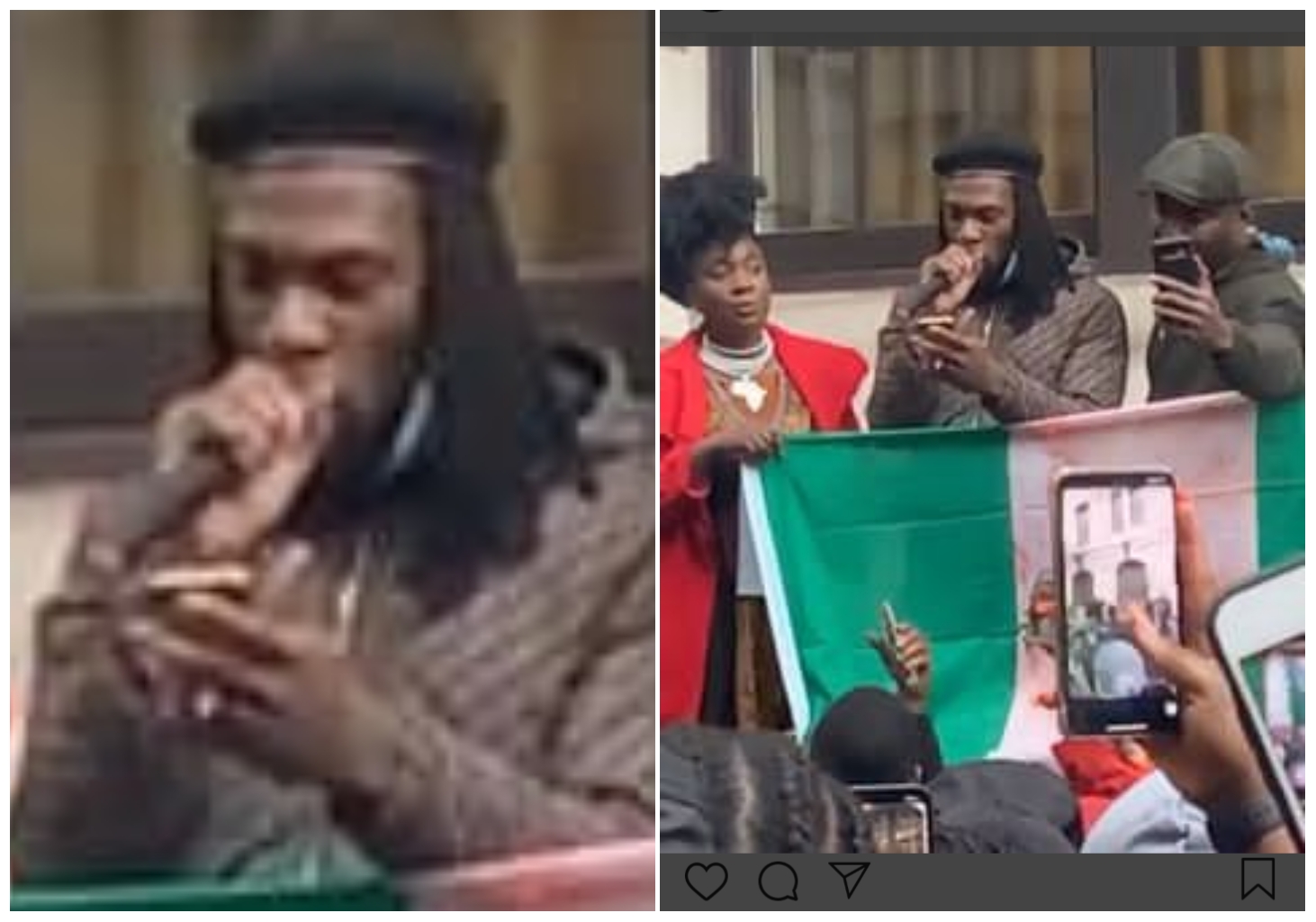 #EndSars: Burna Boy joins angry UK youths in protesting against LekkiMasacre (Video)